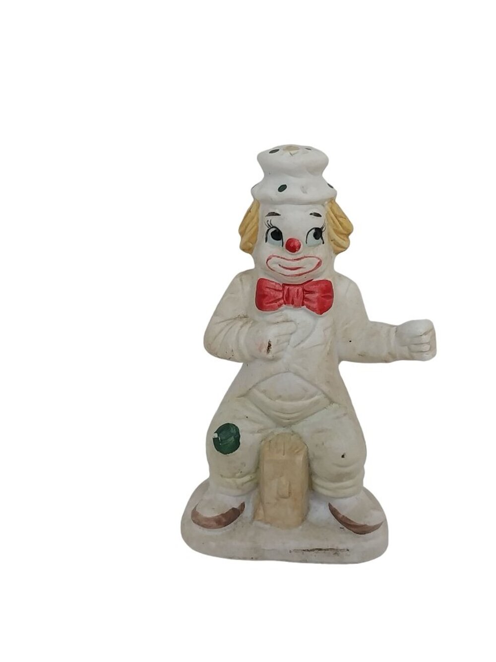 Vintage Bisque Porcelain Hobo Clown with Suitcase 4.75" tall